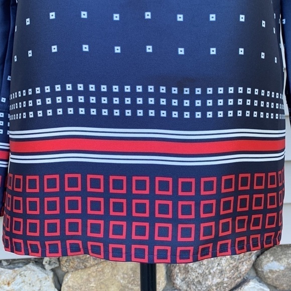 J Crew Drapey In Ratti Blue Red Geometric Print Long Sleeve High Low Tunic - Picture 6 of 16